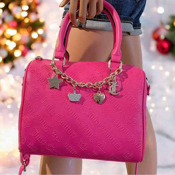 Juicy Couture Pink Flash Gothic Logo Not Your Babe Satchel Bag Purse New - Picture 2 of 9